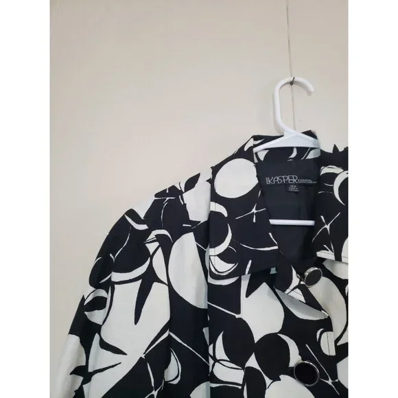 VTG Kasper Essential Sportswear Women Plus 16W Jacket Black White Floral Classic - Picture 4 of 6